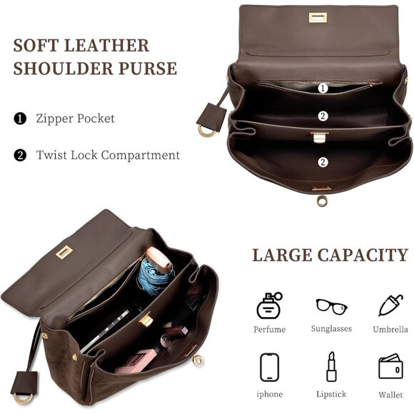 Spacious Genuine Leather Purse with Adjustable Strap: Perfect for Travel & Style - Picture 5 of 7